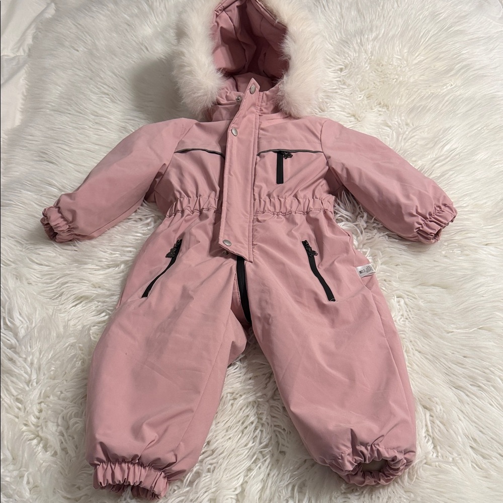 Murmurbear Charming Pink Snowsuit with Faux Fur Trim length 30” BNWOT